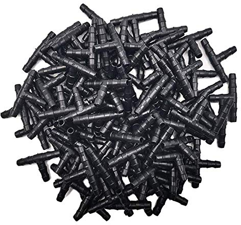 Kalolary Tee Raccord de Tuyau 4/7mm - 200 Pcs Tee Raccord de Tuyau Irrigation de Pelouse Micro Spray Irrigation Joint Tuyau Systèmes Automatique Outil Noire