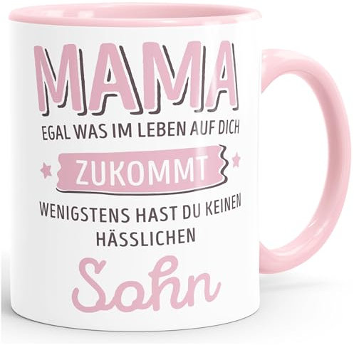 MoonWorks® Geschenk Tasse anpassen egal was im Leben auf dich zukommt wenigstens hast du keine hässlichen Kinder Kaffee-Becher Inner-rosa Keramik-Tasse