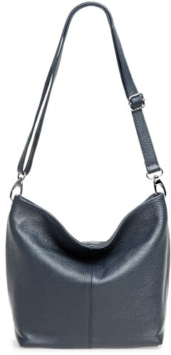 Caspar Klassisch Elegante Leder Handtasche Damen Tasche mit verstellbarem Schultergurt - PREMIUM LINE - Modell No.803 - Made in Italy, Farbe:dunkelblau, Accessoires:One Size