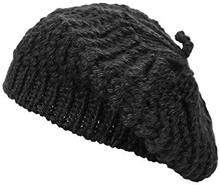 ZLYC Damen Kabel Stricken Baskenmützen Geflochtene Baggy Wolle Barett Winter Warmer Beanie(Schwarz),Einheitsgröße