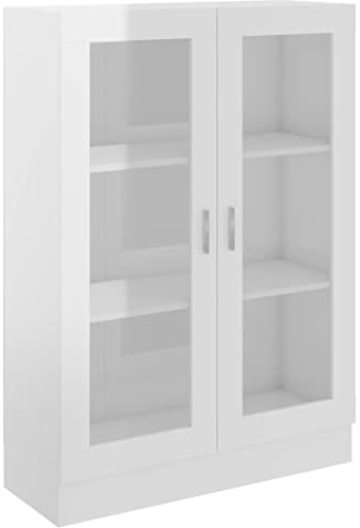 vidaXL Armoire Vitrine, Meuble de Rangement avec Compartiment, Étagère de Salon Salle de Séjour Chambre Intérieur, Blanc Brillant Bois d’Ingénierie