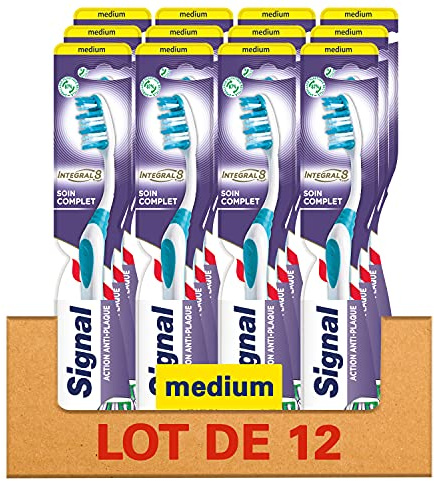 SIGNAL Zahnbürsten, 12 Stück, Medium, Integral 8 Komplettpflege, Zwischenzahnpflege, für eine tiefgehende Mundhygiene, recyclierbar (Set von 12)