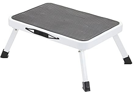Taylor & Brown Folding Step Stool Portable Lightweight Steel Step Ladder with Non Skid Rubber Platform One Step Easy to Store Foldable Design Ideal for Home/Kitchen/Garage/Caravan (White)