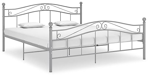 vidaXL Bett mit Lattenrost Metallbett Bettgestell Doppelbett Schlafzimmerbett Ehebett Bettrahmen Schlafzimmermöbel Grau Metall 160x200cm