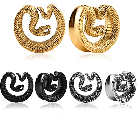 Vankula Ohr Tunnel Saddles Flesh Plug Schlange Edelstahl für Gestreckte Expander Ohrpiercing 16mm(5/8) Gold