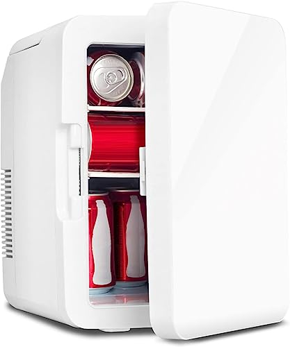 YU YUSING Mini Kühlschrank Kosmetik Kühlbox Warmhaltebox mit Griff mit Kühl- und Heizfunktion Elektrisch Klein 10 L Auto Büro Camping 220V 12V AC DC Weiß