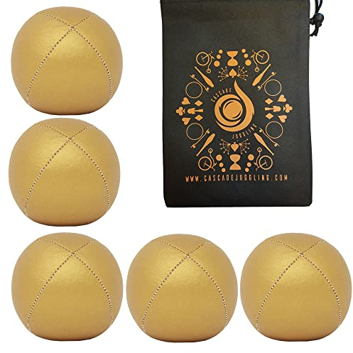 Cascade Juggling 5 x Pro 115g Cascade Classic Jonglierbälle - Thud Jonglierbälle & Tasche - Set mit 5 Jonglierbällen (Gold)
