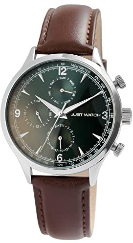 Just Watch Herren-Uhr Menzie Leder Multifunktion Rund Quarz Analog JW20164 (Dunkelbraun dunkelgrün)