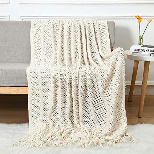 LumiSyne Gewebte Decke Quaste Hohlen Chevron Muster Geflochtene Einfache Nordisch Stil Leicht Weich Nickerchen Kuscheldecke Reisedecke Tagesdecke Dekorative Decke Überwurf Für Sofa Bett Sessel Stuhl