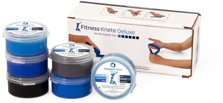 Fitness Knete DELUXE | ACHTUNG 15 g Döschen | 6er Komplett Set | Fingertrainer | Handtrainer