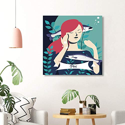 Creative Poster Mural Artwork Cartoon Twelve Constellations Canvas Prints Pisces Girl Wall Art Picture Painting For Bedroom Home Decorations 60 * 60cm