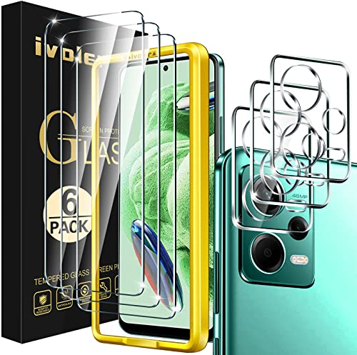 ivoler 3 Piezas Cristal Vidrio Templado Protector de Pantalla para Xiaomi Poco X5 5G / Redmi Note 12 5G (No para Redmi Note 12 4G) con 3 Piezas Protector de Lente de Cámara y Marco de Instalación