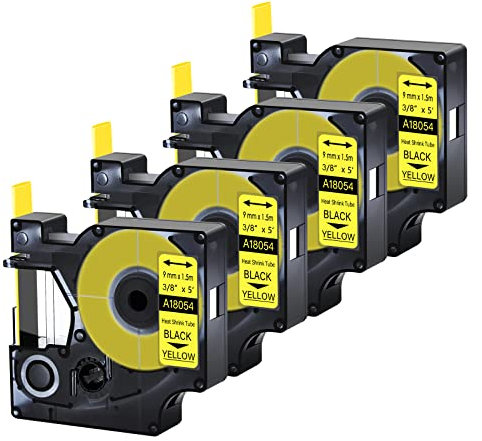 Cruxer 4 Pack Replacement for Rhino A18054 18054 3/8 9mm Heat Shrink Tube Black on Yellow Industrial Wire Label Tape for Rhino 4200 Rhino 5000 Rhino 5200 Rhino 6000 Label Maker