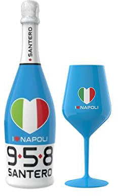 Santero 958 I LOVE NAPOLI 75 cl + 1 Bicchiere Calice, Spumante Extra Dry | Scudetto