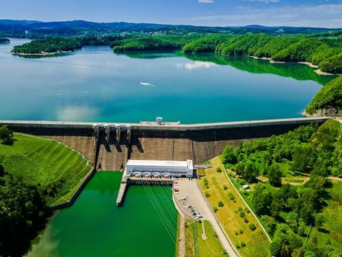 adrium Acryl-Bild 80 x 60 cm: Erneuerbare grüne Energie. Wasserkraftwerk am Solina-See in Polen. Drohnenansicht. (170754718)