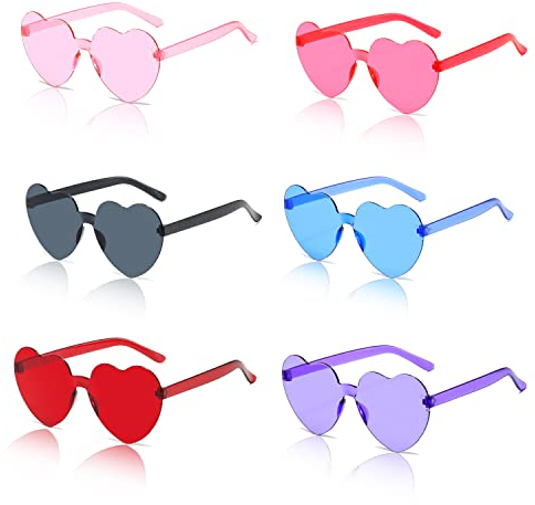 Steemjoey 6 Paar Randlose Sonnenbrillen in Herzform,rahmenlose Herz-Sonnenbrillen, Magische Party Herz Brille, getönte Brillen Halloween Geburtstagsfeiern Strand für Kinder Erwachsene (Farbe zufällig)