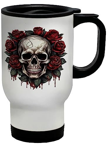 Shopagift Skull Roses Travel Mug Gothic Emo Biker Rock Head Gift Stainless Steel 14oz Cup
