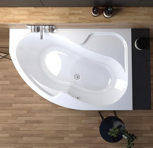 ECOLAM Badewanne WELA 150x100 rechts Antirutsch Ablauf Füße Silikon | direkt vom Hersteller Top Qualität echtes Sanitäracryl Eckbadewanne modern rutschfest