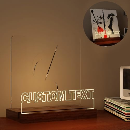 YuanDian Personalisierbarer Vinyl-Plattenständer, Jetzt drehender Schallplattenständer, Holz-Acryl-Halter für Vinylalbum, Display-Aufbewahrung, Vinyl-Schallplatten-LED-Display-Aufbewahrung