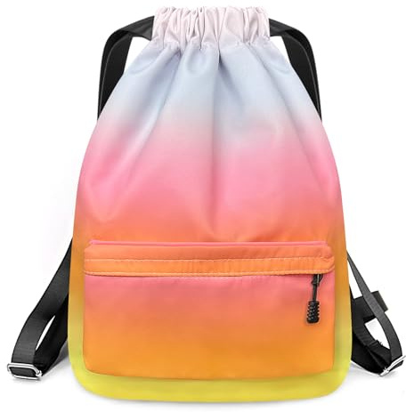 WenYa Waterproof Drawstring Swim Backpack for Kids Girls | Durable Nylon, Wide Adjustable Straps, Large Multi Pockets, Swimming Bag For Girls For Gym, Yoga, Pool, Beach, School