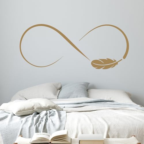 GRAZDesign Wandtattoo Unendlichkeitszeichen mit Feder für Schlafzimmer, Wohnzimmer - Wandaufkleber selbstklebend - 138x57cm / weiss