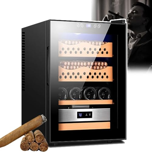 DDZJTPP 50 L-Zigarren-Humidor-Schrank Mit Kühlung (Kann 200-300 Zigarren Aufbewahren) - Regale Aus Zedernholz,Wein Und Zigarren-Humidor-Kühlschrank,Intelligentes Touch-Panel,Geschenke Für Männer,A
