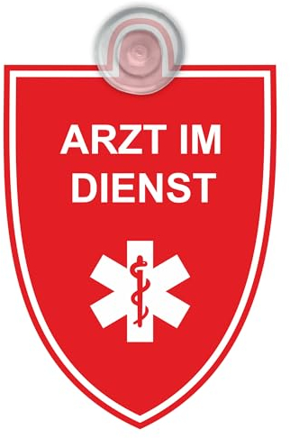 Indigos UG - Schild Arzt im Dienst - 9x12 cm - Saugnapfschild - Aluverbund - Emblem - Innenbefestigung für Ihr Auto - UV-Beständig - Einsatzschild - Hinweisschild - Warnschild