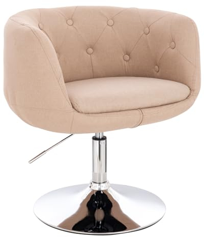 SVITA Panama Retro Loungestuhl Polsterstuhl Cocktailsessel Tellerfuß Metall Stoffbezug Beige