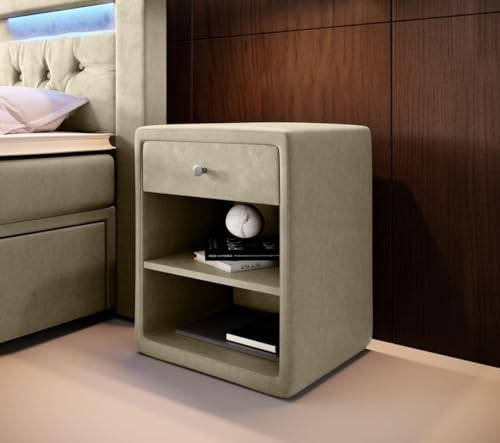 Luxusbetten24 Designer Nachttisch Amy (Samt) Beige