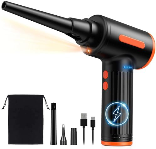 【Brushless Motor 150000RPM】 Compressed Air Duster, 3-Gear Dust Blower Electric Air Duster for Computer Cleaning, 7500mAh Battery, 15W Fast Charging, LED Light