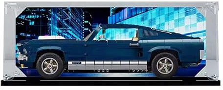 HCAEIOFJ Transparente Acryl-Vitrine für Lego Creator Expert 10265, anwendbar für Ford Mustang Auto, staubdichte Vitrine, Geschenk (nur Vitrine) (schwarze Unterseite + Hintergrund)