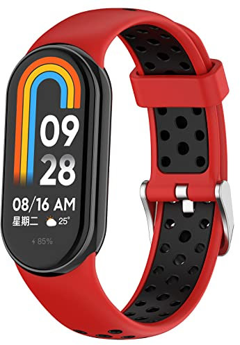 xhKJO Correas de Reloj para Xiaomi Mi Band 9 /Mi Band 8,Bandas Correa Armband Correas Reloj Silicona Bracelet Recambio Brazalete Strap Wristband para Xiaomi Mi Band 9 NFC/Band 8 NFC (rojo negro)