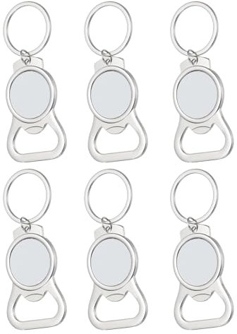 PATIKIL Sublimation Blanks Keychains, 6 Pcs Metal Rectangle Bottle Opener Blank Key Rings Heat Transfer Keychains for DIY Crafts Photo Nameplate Friends Families, Silver Tone, Style 4