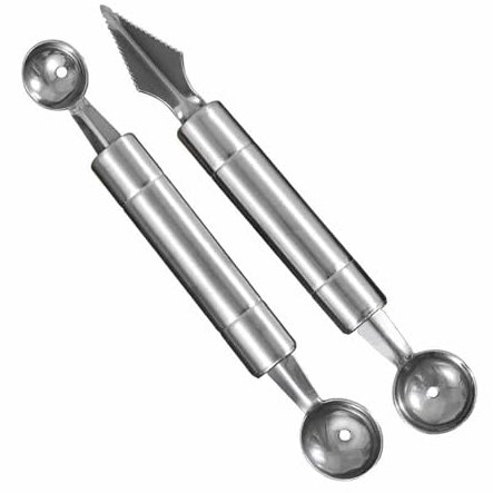 Hinapan Lot de 2 Boules de Melon à Double tête en Acier Inoxydable, cuillère à Boule de Melon, Boule de Fruits et Coupe-Fruits, Outil de crème glacée à la pastèque et au Melon