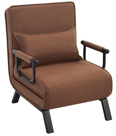 WOLTU Schlafsessel 3 in 1, Schlafsofa mit Bettfunktion, Klappsessel mit Verstellbarer Rückenlehne, abnembarem Kissen, Sofabett Gästebett, Metallrahmen Leinen, 65 x 75 x 78cm, Braun