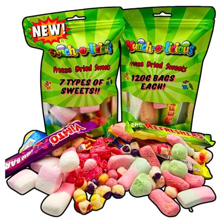 Munch-o-licious Freeze Dried Sweets New 240G| 1 Sour Mix| 1 Sweet Mix| 14 different types of Sweets