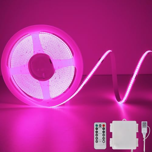 StarryEver COB LED-Streifenleuchten Batteriebetrieben Mit Fernbedienung, 2M 640 LED-Lichtleiste Dimmbares Schneidbares Flexibles LED-Bandlicht für romantische Valentinstags, TV, Computer & Auto Rosa