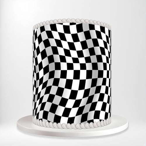 White Black Chequered Flag Formula Racing Cars One Wrap Around Print A4 Edible Paper Icing Sheet Cake Topper Side Ribbon Border Decor for Personalised Themed Decorations
