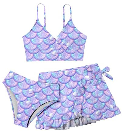 Mädchen Bikini Set 3er Sommer Badeanzüge für Mädchen Bikini Top mit Triangel Bikinihose und Rock Sommer Strand Badeanzug Surfen Badebekleidung Hawaii Schwimmanzug