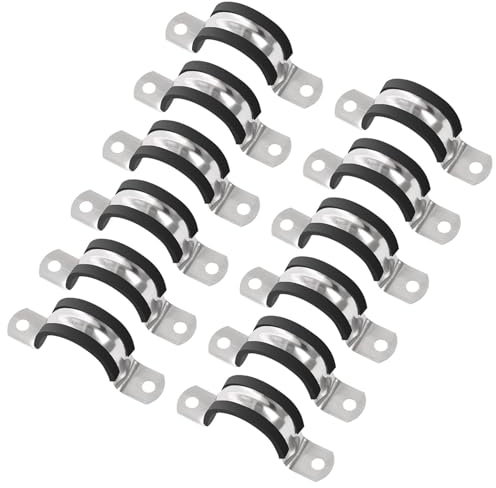 12Pcs 100mm Cable Clamp, Rubber Cushioned 304 Stainless Steel U-Shape Pipe Strap, Anti-Vibration Hose Clamp Tube Holder for Pipe, Tube, Wire
