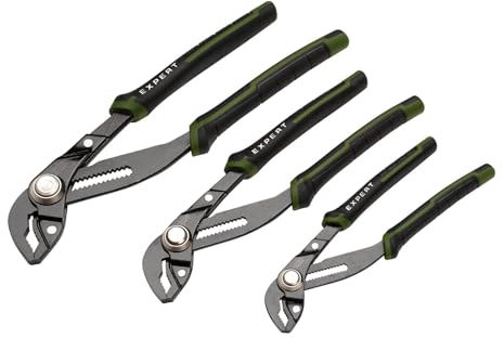 Draper Expert 3 Piece Water Pump Pliers Set 300mm, 250mm & 200mm | Easy Click Adjustable Hardened Serrated Teeth Jaws | High Torque Diamond-Shaped Jaws