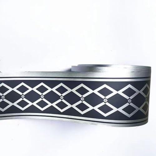 VisitRyl Black Silver self Adhesive Wallpaper Border Wall Tiles Decorative, Peel and Stick Wall Border Bathroom Stickers Black Silver Grid 12cm X 500cm