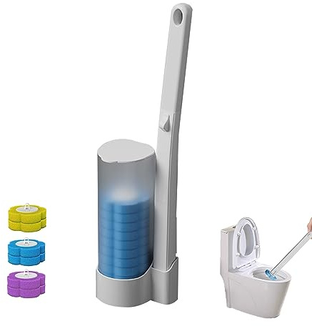 Shunfaji Hygienisches Einweg Toiletten Reinigungssystem Mit Randreiniger Beige Klobürste Inklusive Edelstahlhalter Für Badezimmer WC Reinigungsset (D)