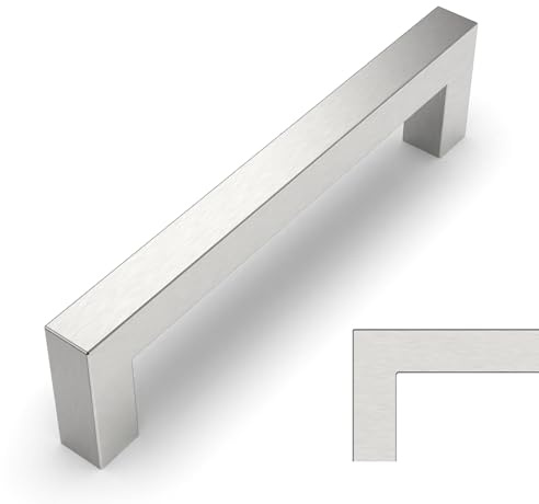 Amerdeco 10 Pack Brushed Satin Nickel Cabinet Pulls 5 Inch(128mm) Hole Centers Kitchen Cabinet Handles Cabinet Hardware Cupboard Handles Square Drawer Pulls