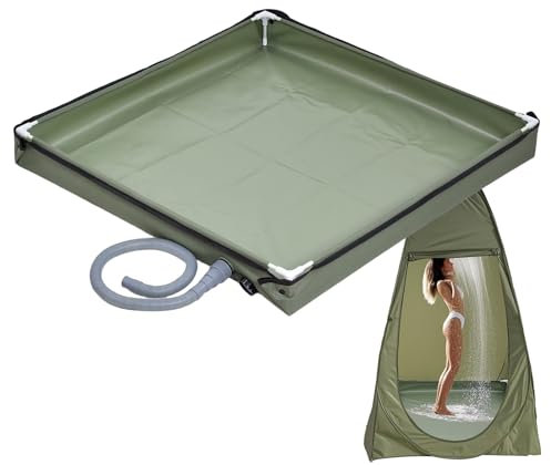 Portable Shower Pan, Outdoor Foldable Shower Base, Camping Shower Base with Drain Pipe, Drainage Hole Basin Waterproof Tent Awning Bottom for Camping Travel