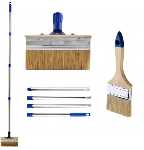 63 Inch Long Handle Adjustable Decking Paint with 3Inch Paint Brush, Fence Brush White-trimmed, Multipurpose Deck Stain Applicator For Outdoor Floor Paints, Deck Stains And Coatings, Fences, Walls