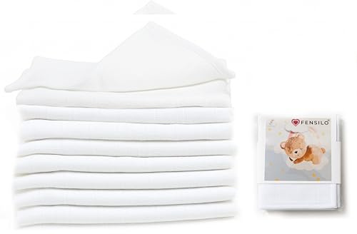 FENSILO Musselintücher extra weiche Mulltücher Spucktücher Mullwindeln 8er 60x60cm Baby Stoffwindeln für Jungen und Mädchen weiß