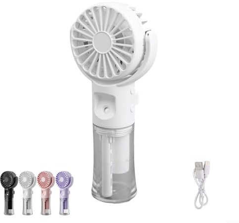 Mini Ventilateur Portable, Ventilateur Brumisateur, Ventilateur de Poche USB Rechargeable avec 4 Vitesses Réglables et Brume D'eau, Ventilateur Portable Silencieux pour Maison, Bureau, Voyage (Blanc)