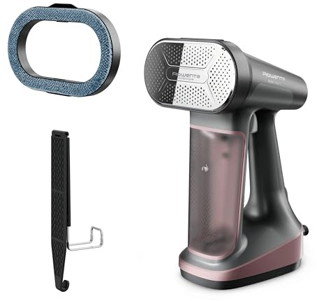 Rowenta DR8865 Pure Force 3-in-1 Steamer & Iron, DR8865U1, Black and Pink | 40% larger soleplate, 300% more steam, 5 settings, Reversible pad system, 7.1 oz tank, 12 min autonomy, Auto-off
