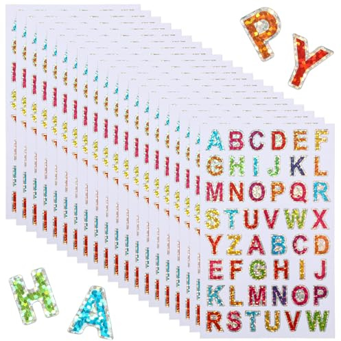LIQWEI 20 Blätter Glitzer Buchstaben Aufkleber Bunte Klebebuchstaben (1.5cm)